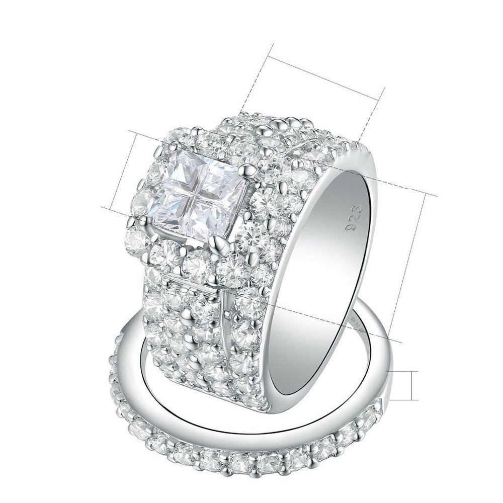 🎁 Princess Cut Zircon Full Filled Square Multi Layer Luxury Ring Set, UNVN12246 - Picture 7 of 8